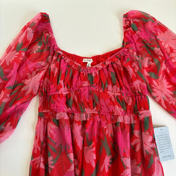 Maisie Red and Pink Floral Print Mesh Midi Dress Women’s Size Medium NWT - Picture 4 of 11